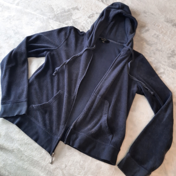 Juicy Couture Navy Blue Velour Hoodie Jacket Medium - Picture 11 of 12